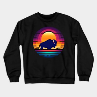 Bison Silhouette in a Sunset Background Crewneck Sweatshirt